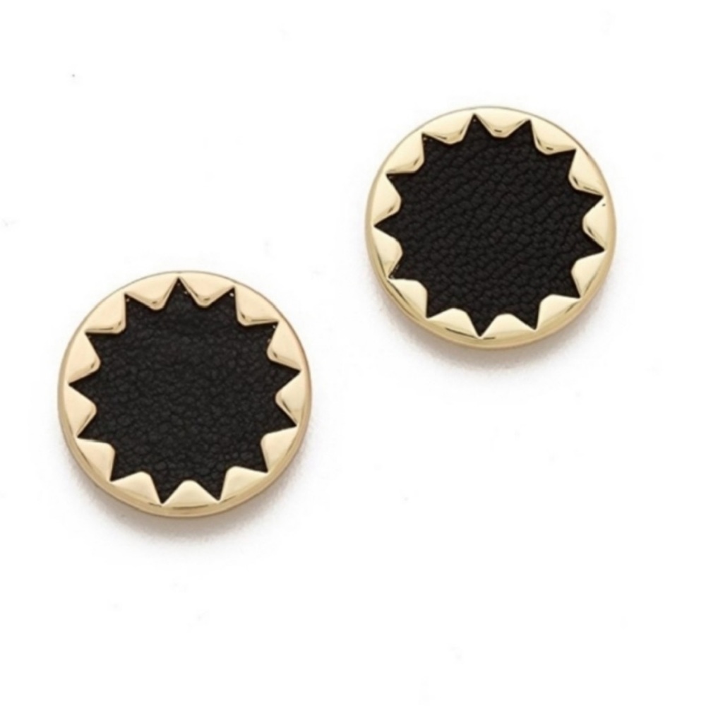 House of Harlow Sunburst Button Stud Pierced Earrings
Gold Black Leather .75"